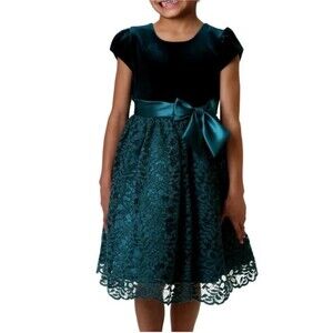 Jona Michelle Big Girl's Sparkling Elegant Velvet & Lace Fanciful Dress-Size-7